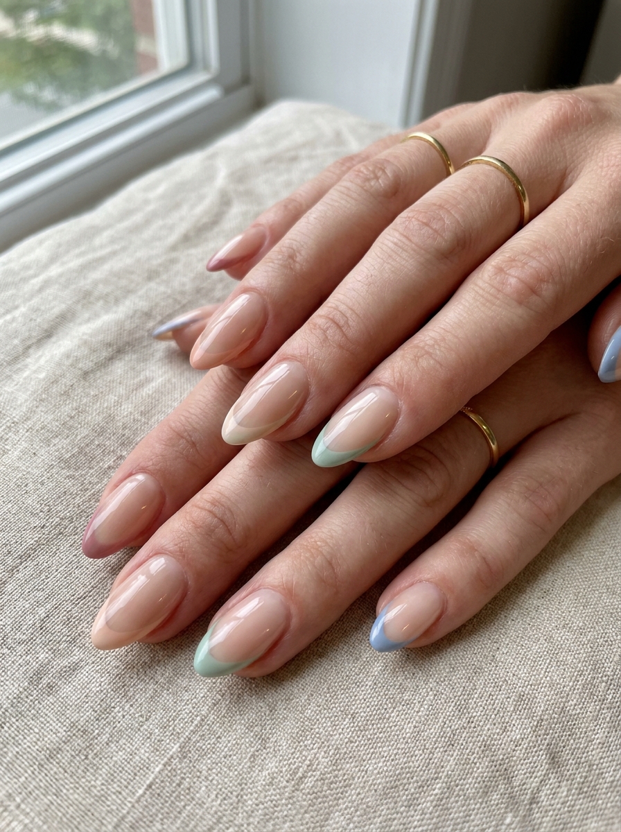 Colorful Side French Nails mit farbigen seitlichen French Linien